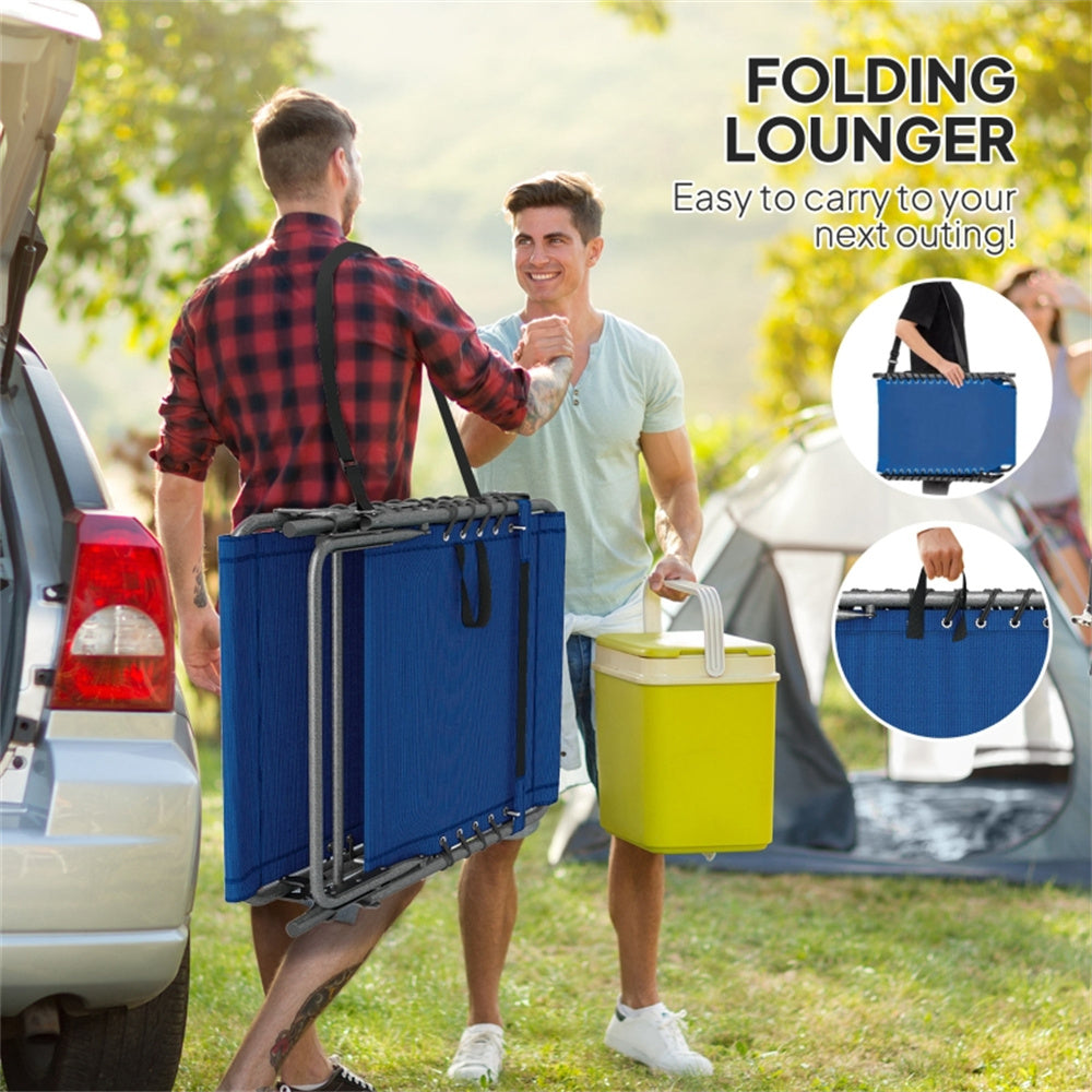 Dark Blue Reclining Foldable Lounge Chair with Pillow & Mesh Fabric