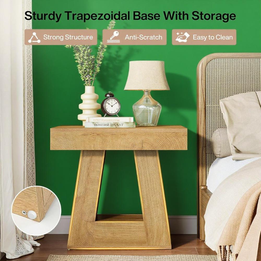 Modern Contemporary Coffee Table with Trapezoidal Base – Wood Grain Side Table