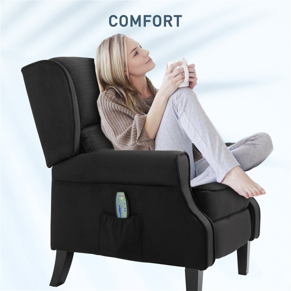 Heated Massage Recliner Chair with Lumbar Support – Manual Pushback, Black