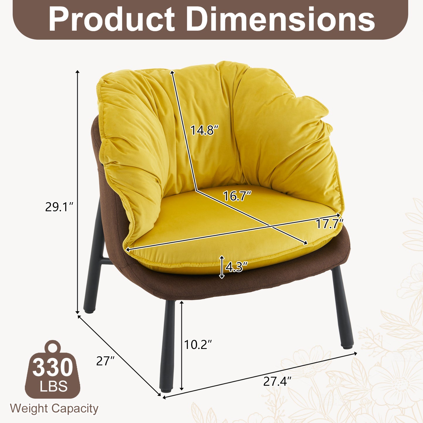 Modern Velvet Barrel Accent Chair with Metal Legs – Yellow Armchair