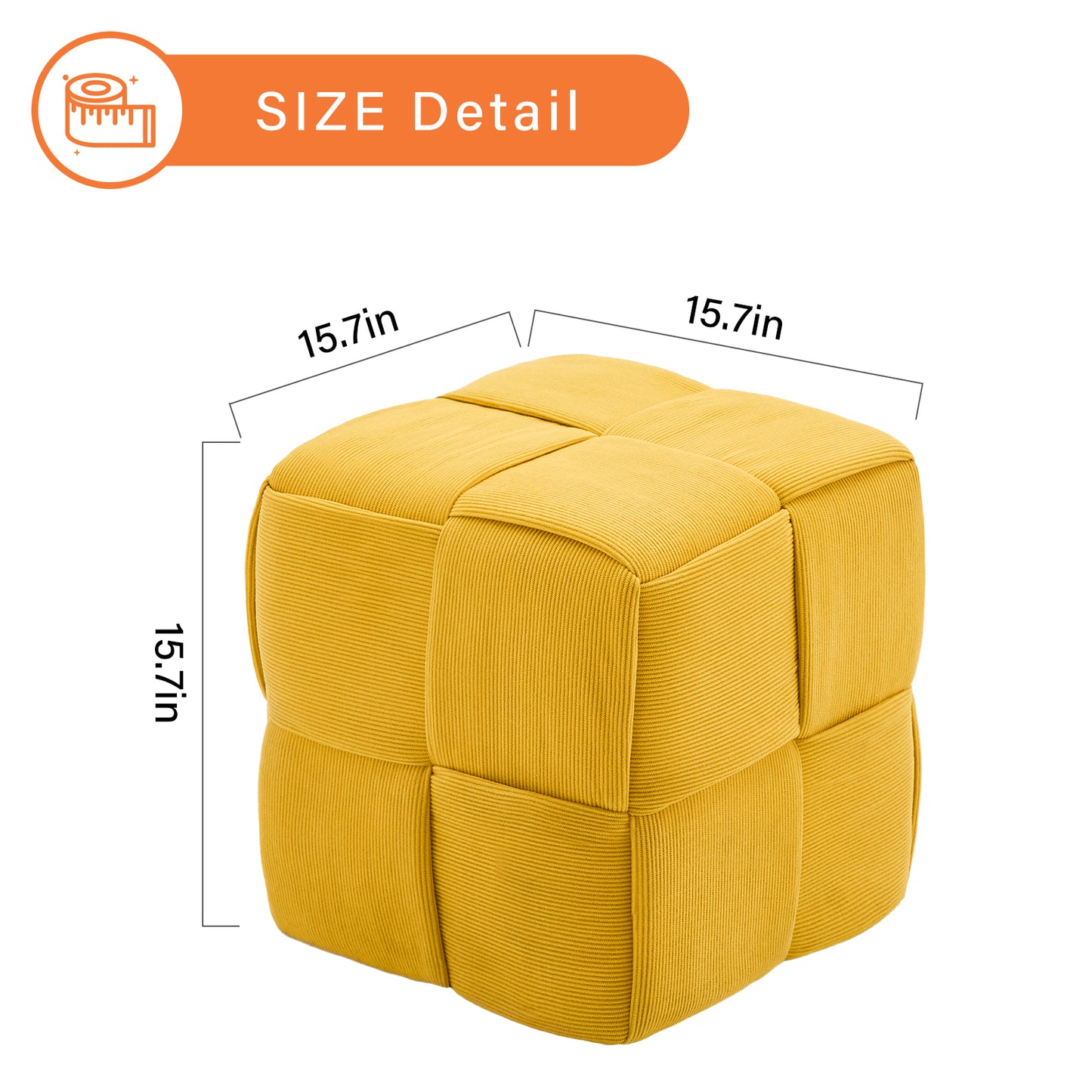 Yellow Corduroy Ottoman Vanity Stool – Square Footrest for Bedroom & Entryway