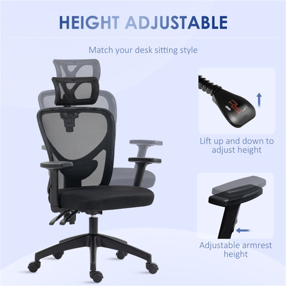 Ergonomic Mesh Massage Office Chair with Adjustable Armrests & Headrest