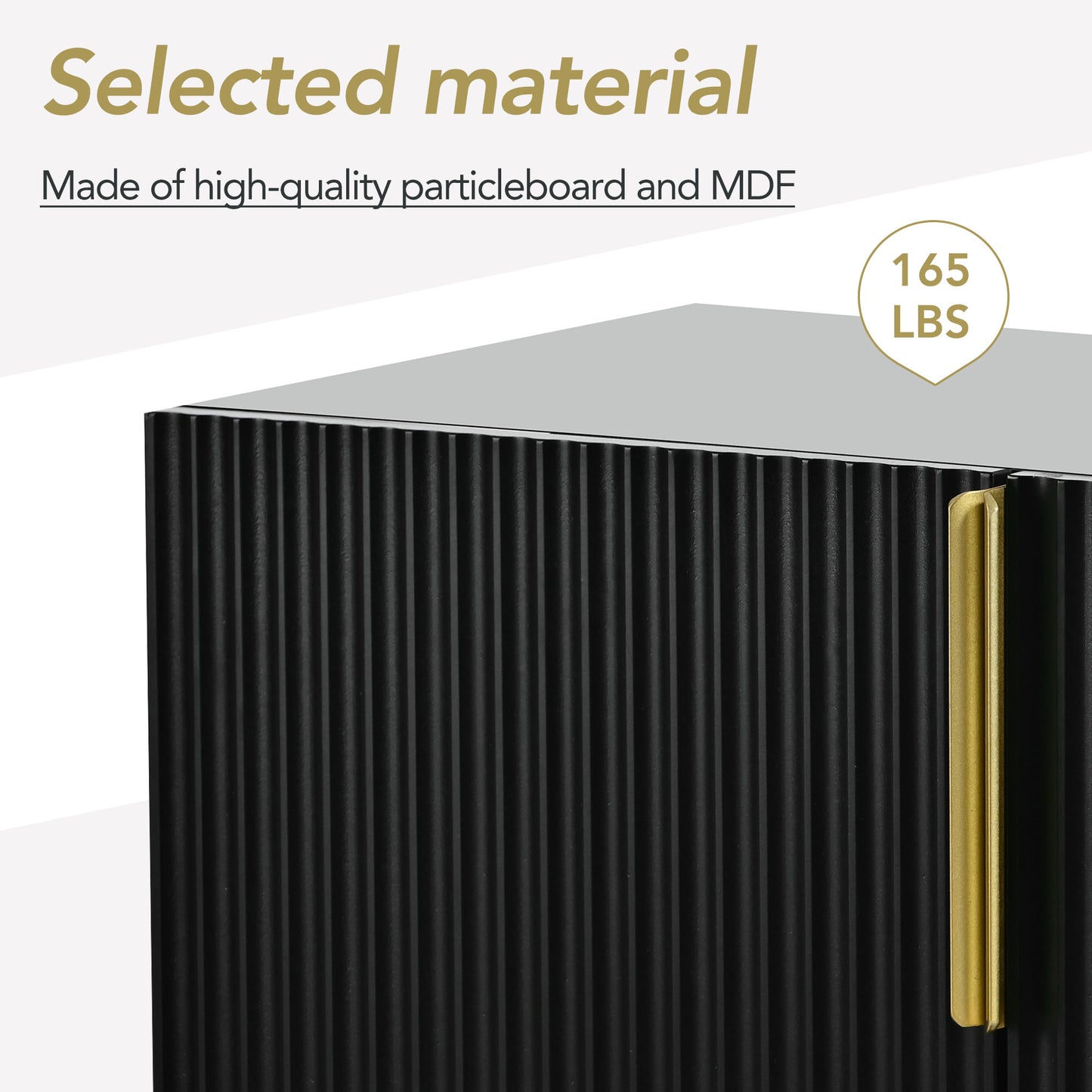 Modern 4-Door Sideboard Buffet Cabinet with Gold Handles, Black for Home Use