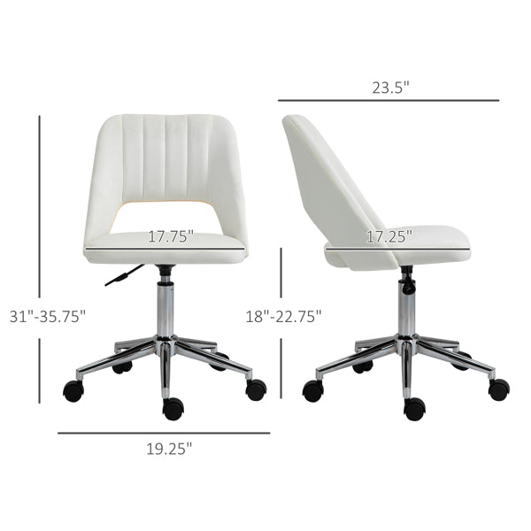Modern White Velvet Office Chair – Adjustable Height, Swivel Base & Scallop Backrest