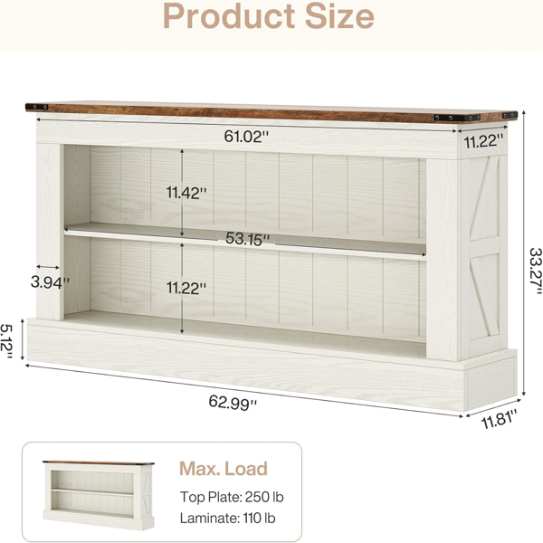 Modern Farmhouse Console Table with 2-Tier Shelves – White & Natural Wood