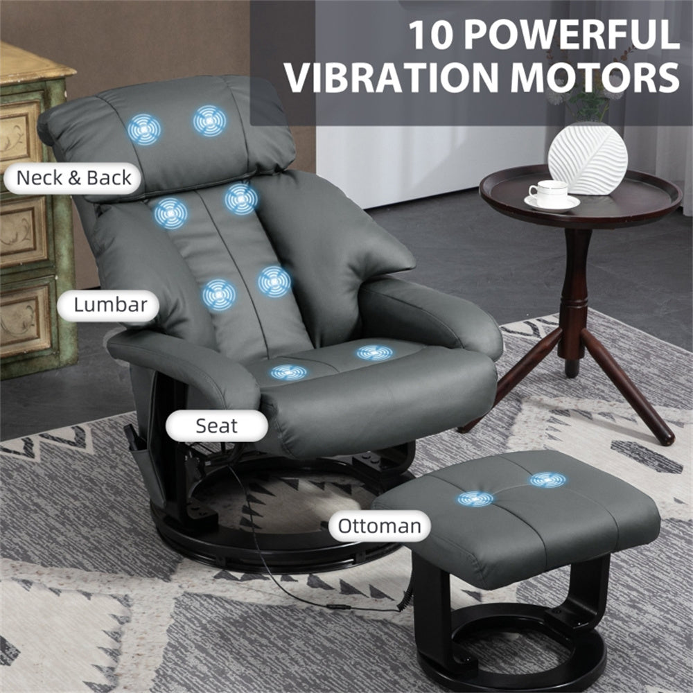 PU Leather Massage Recliner Chair with Ottoman & Remote, Gray