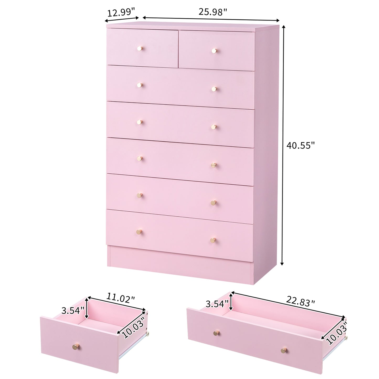 Modern Pink 7-Drawer Dresser – Space-Saving Storage for Bedroom or Home