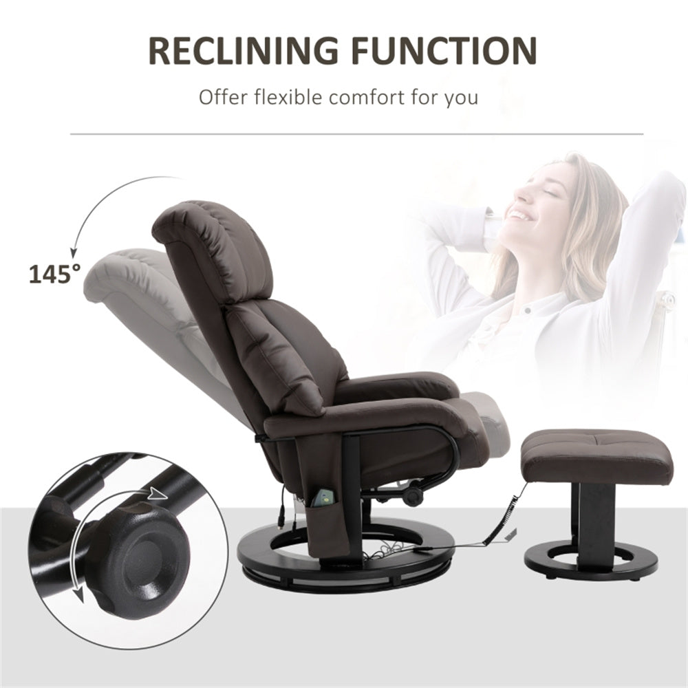 PU Leather Massage Recliner Chair with Ottoman & Remote, Brown