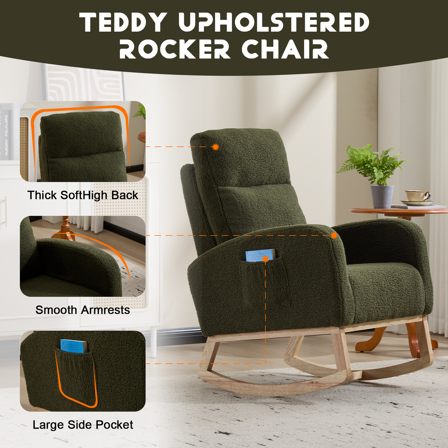 Modern High-Back Accent Rocking Chair – Nursery & Lounge Comfort