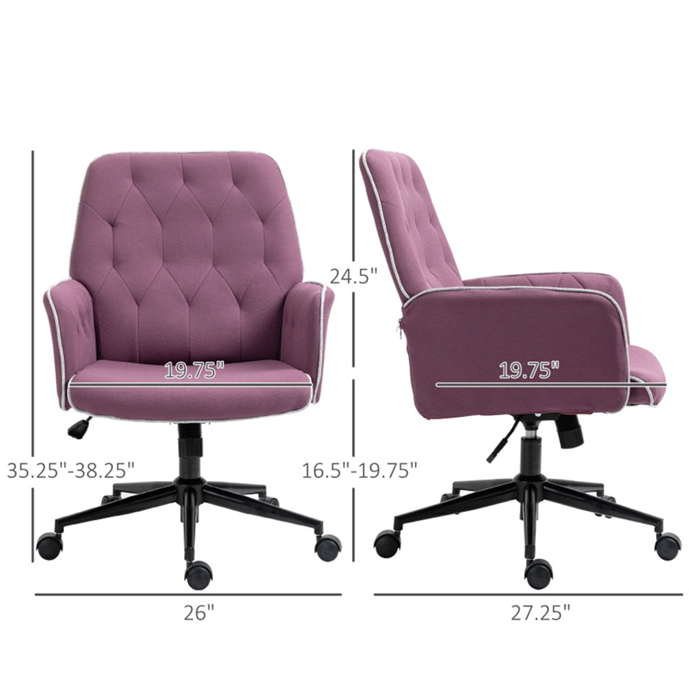 Purple Velvet Office Chair – Adjustable Height with Rocking Back & Armrests