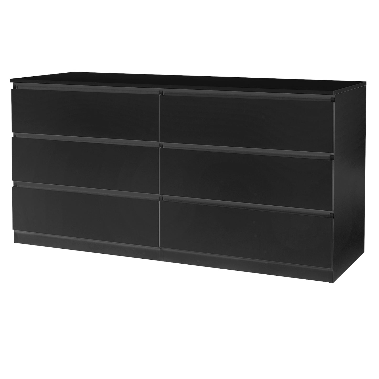 Black 6-Drawer Double Dresser – Wide Modern Storage Cabinet for Bedroom or Entryway