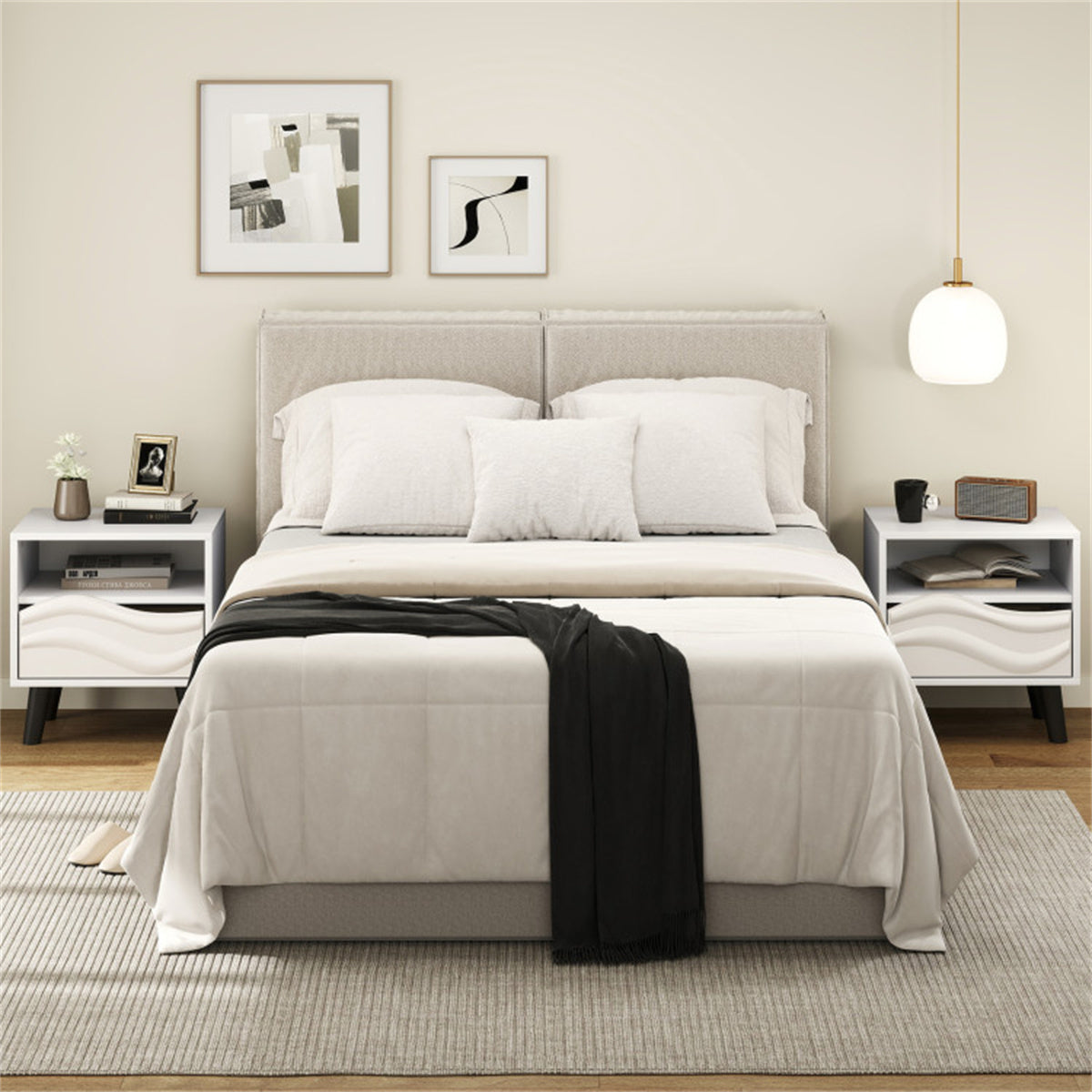 White Nightstand with Drawer & Open Shelf – Modern Compact Bedside Table