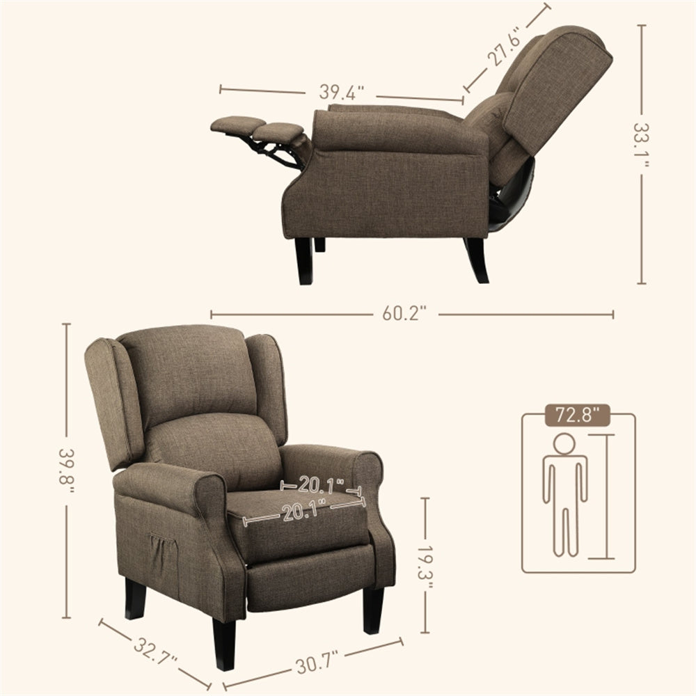 Heated Massage Recliner Chair with Lumbar Support – Manual Pushback, Brown