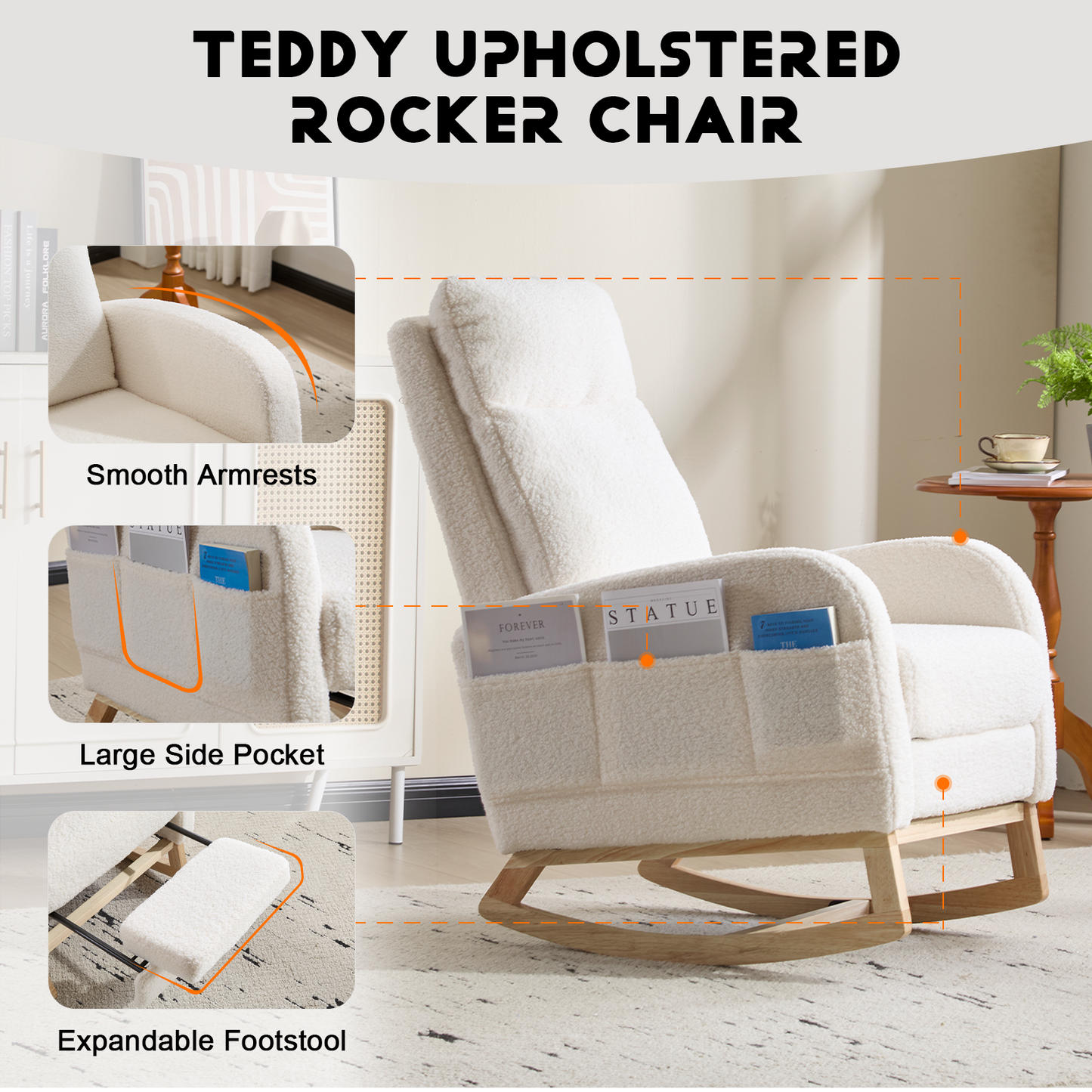 Modern Rocking Accent Chair with High Back, Soft Fabric & 300 lb Weight Capacity