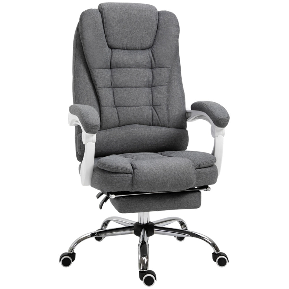 Pebble Grey High-Back Reclining Office Chair with Footrest & Linen Upholstery
