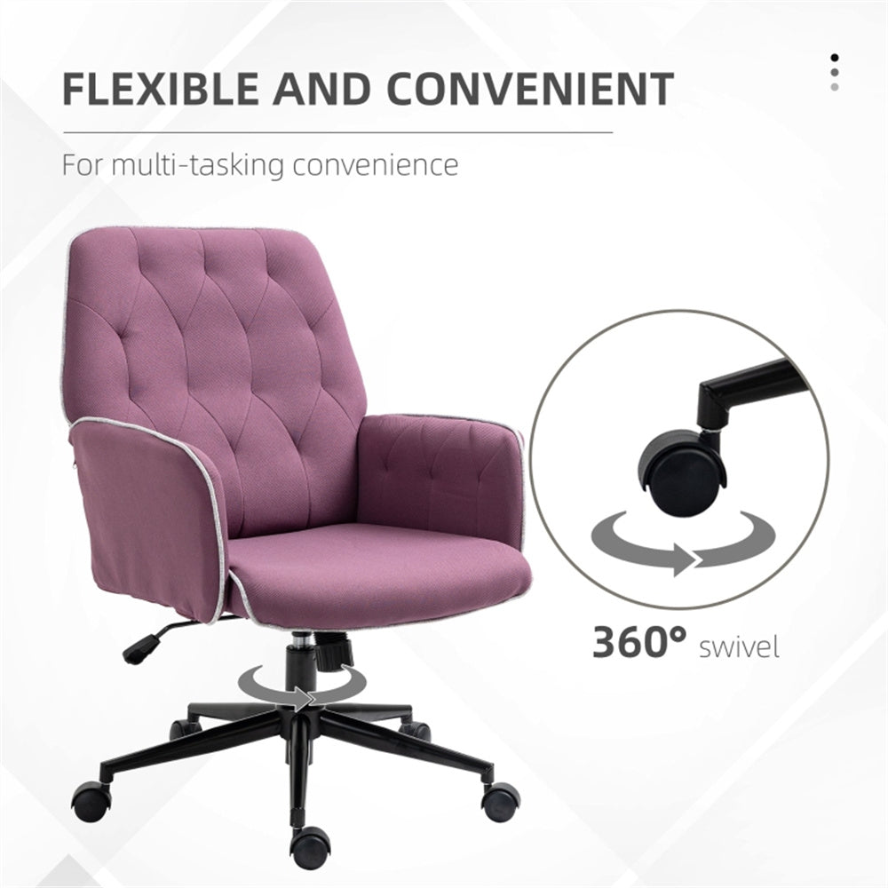 Purple Velvet Office Chair – Adjustable Height with Rocking Back & Armrests