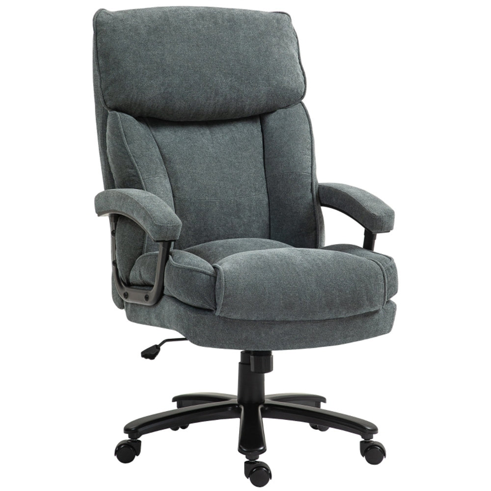 Pebble Grey Reclining Office Chair with Footrest & High-Back Linen-Feel Padding