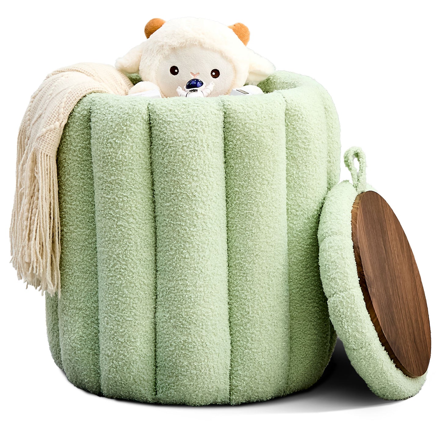 Teddy Velvet Ottoman with Storage, Round Padded Foot Stool for Makeup Room