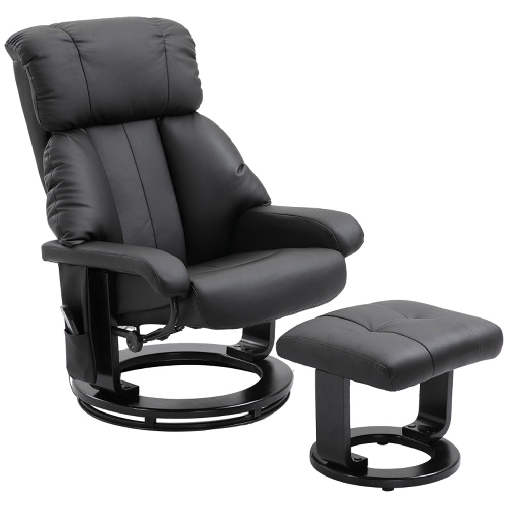 PU Leather Massage Recliner Chair with Ottoman & Remote, Black