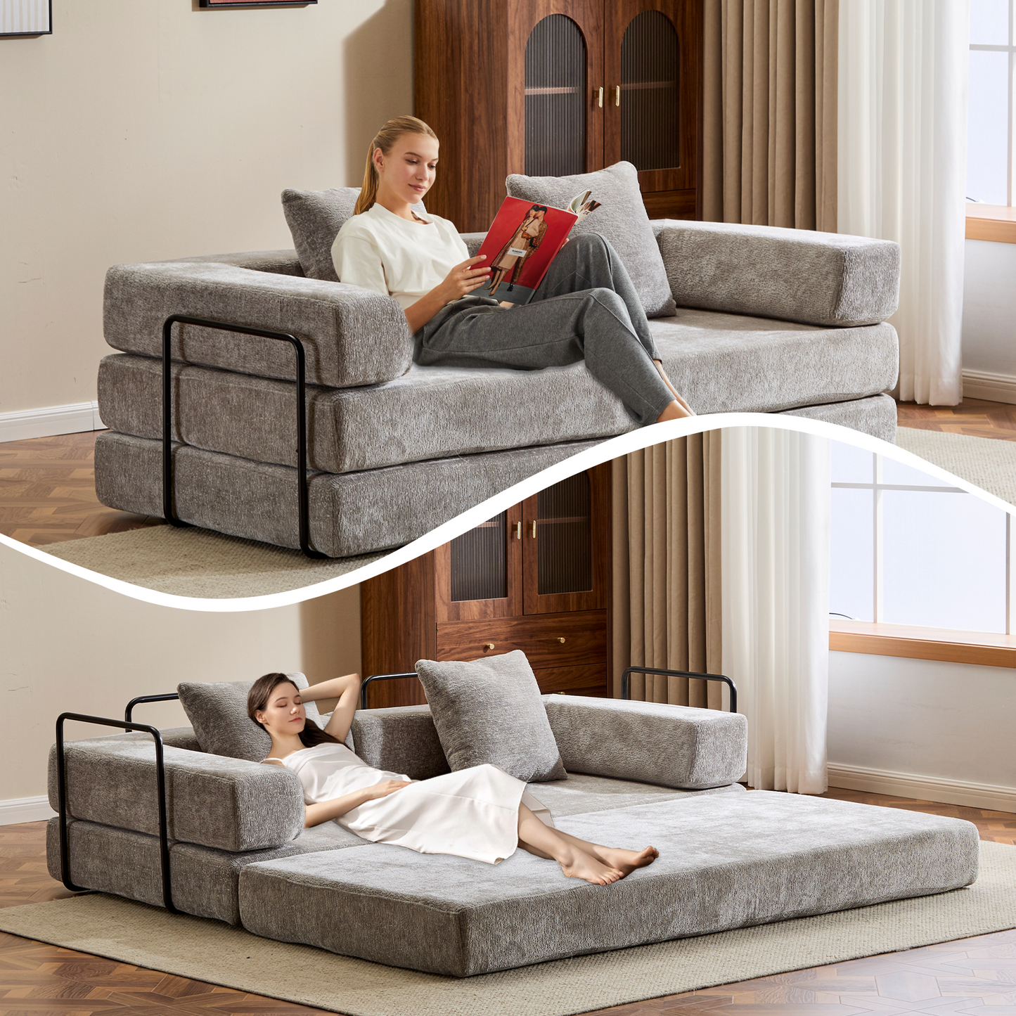 Convertible Corduroy Futon Sofa Bed – Foldable Floor Couch with Sponge Padding