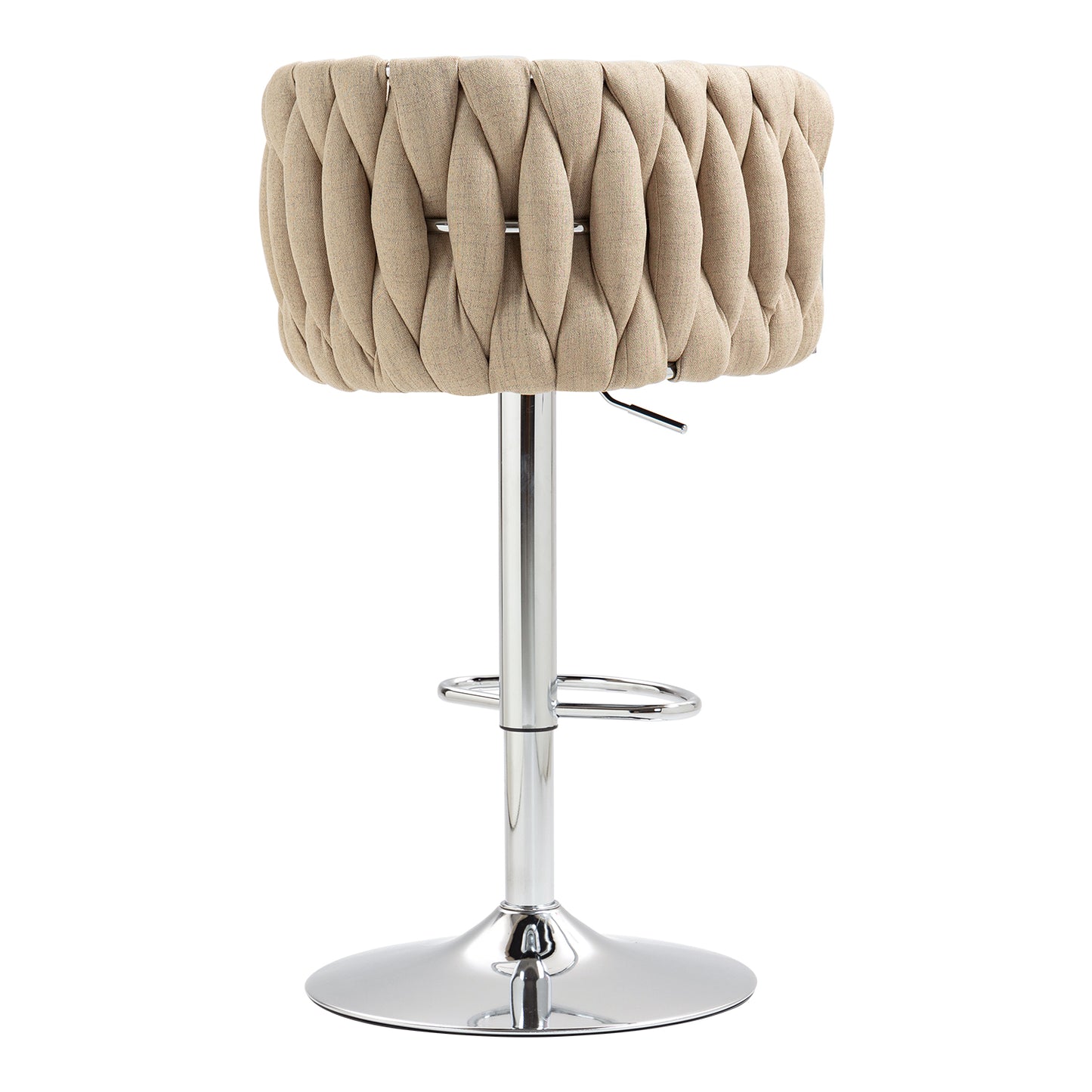 Set of 2 360° Swivel Fabric Bar Stools with Woven Back, Adjustable Height, Beige