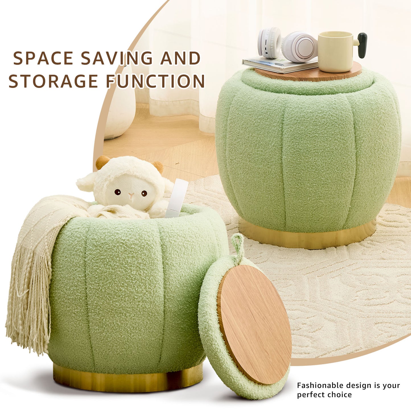 Storage Ottoman Footrest with Soft Seat, Velvet Stool Accent, Green