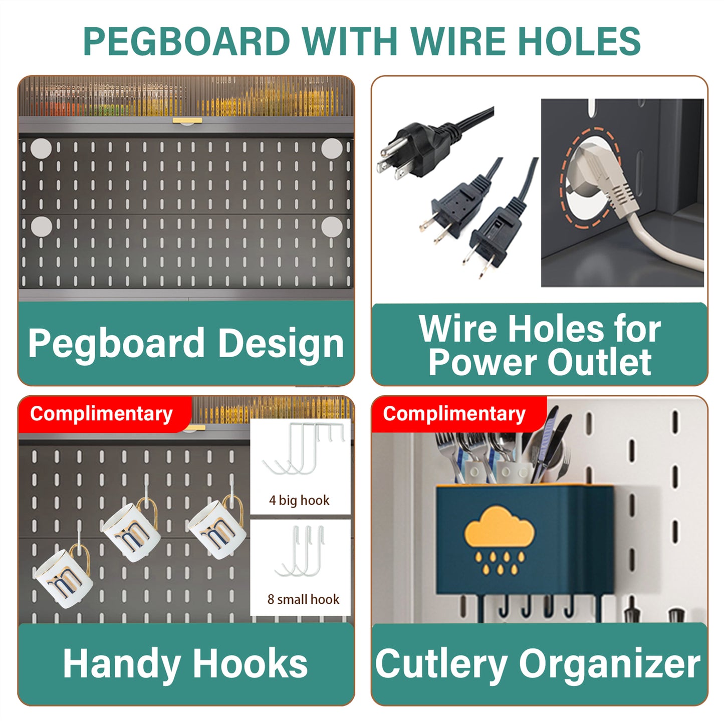 73'' Tall Grey Kitchen Pantry Cabinet with Flip Doors & Pegboard Storage