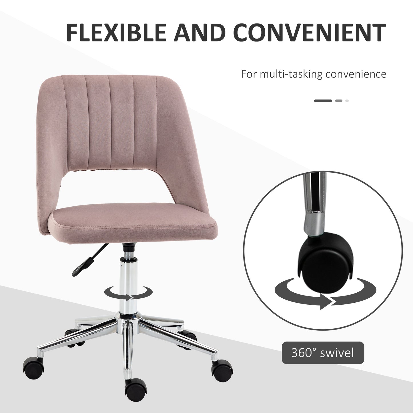 Modern Pink Velvet Office Chair – Adjustable Height, Swivel Base & Scallop Backrest