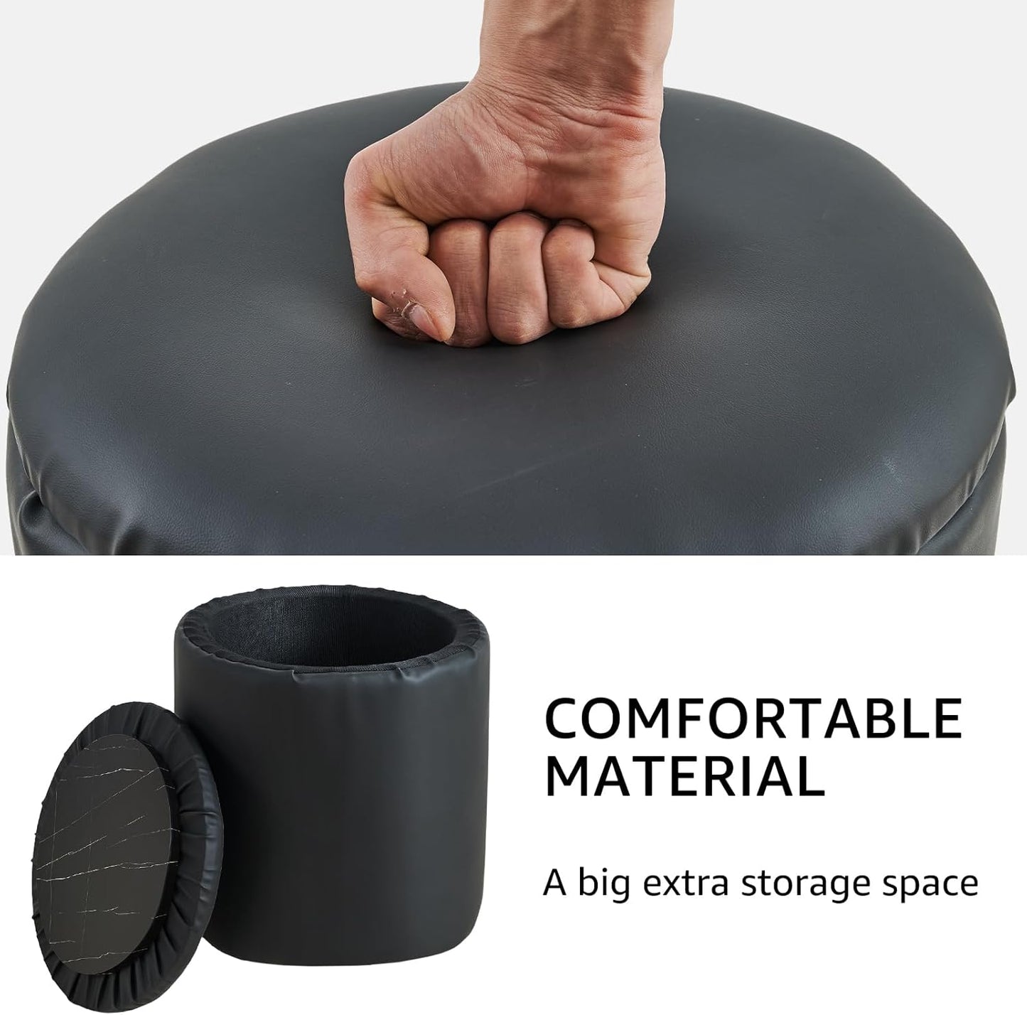 Black Faux Leather Round Storage Ottoman with Removable Lid