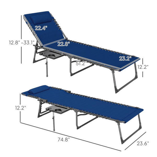 Dark Blue Reclining Foldable Lounge Chair with Pillow & Mesh Fabric