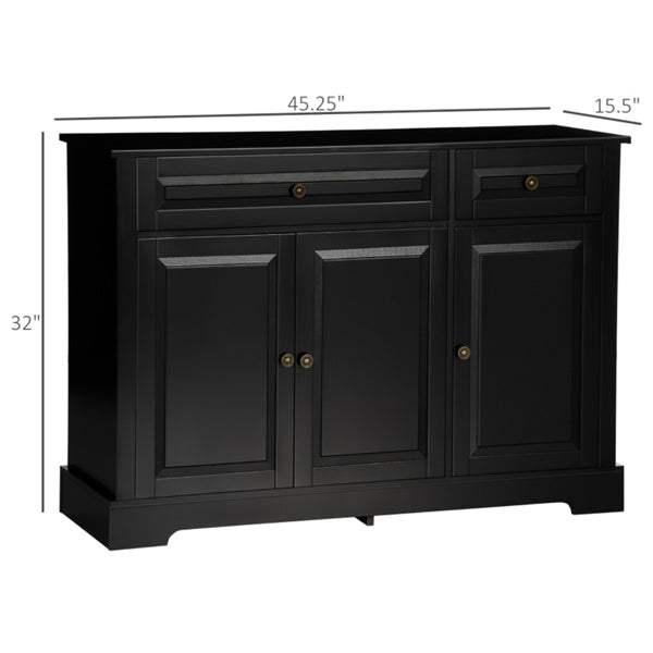 Black Kitchen Storage Cabinet – 3-Door Sideboard with Drawers & Shelves