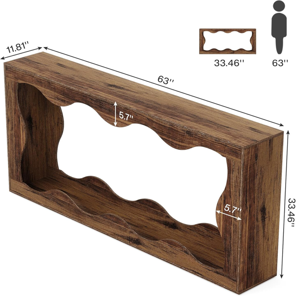 63" Farmhouse Wavy Scalloped Console Table – 2-Tier Entryway & Sofa Table