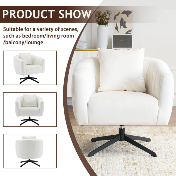 360° Swivel Velvet Accent Chair with Fluffy Cushion – Off White