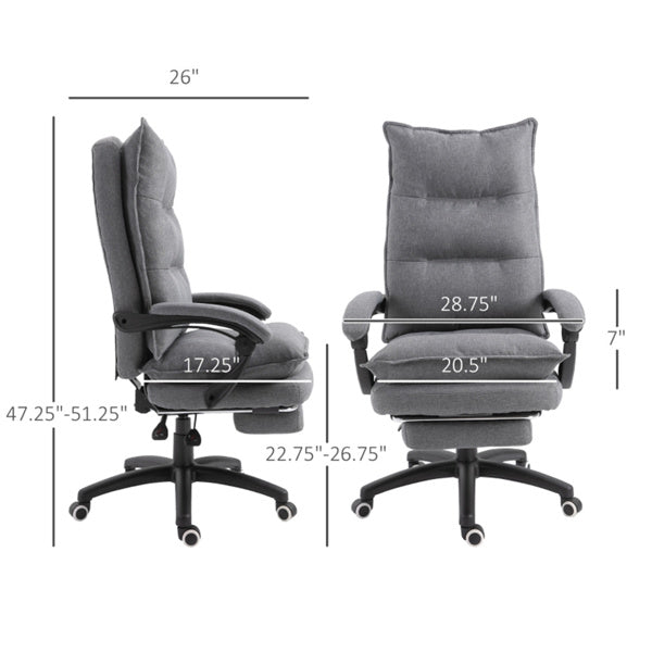 Grey High-Back Reclining Office Chair with Footrest & Linen-Style Upholstery