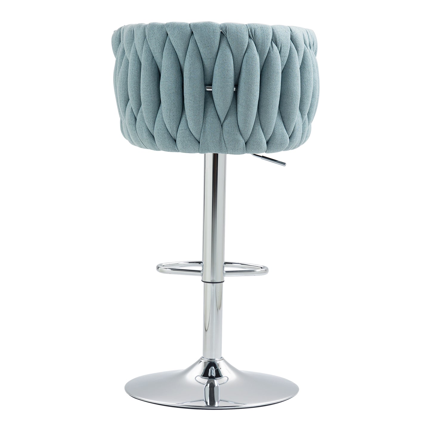 Set of 2 360° Swivel Fabric Bar Stools with Woven Back, Adjustable Height, Blue