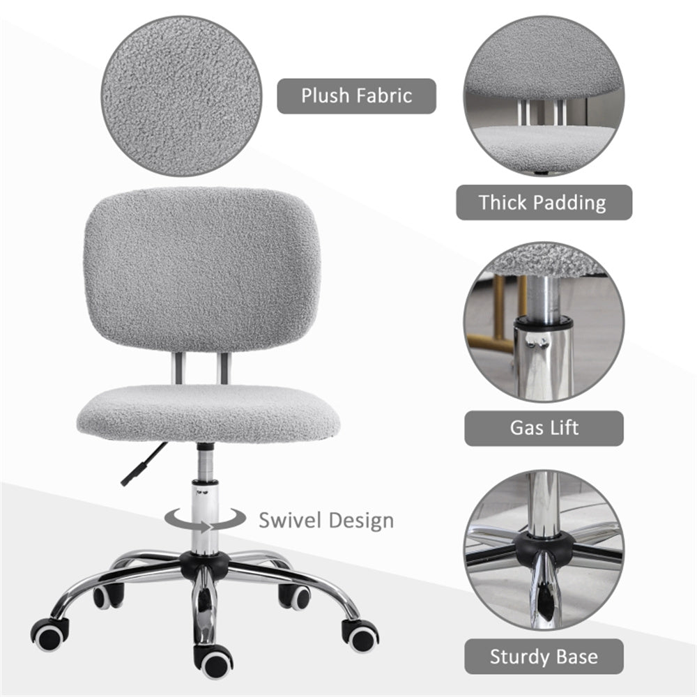 Light Gray Plush Office Chair with Adjustable Height & Soft Curved Backrest