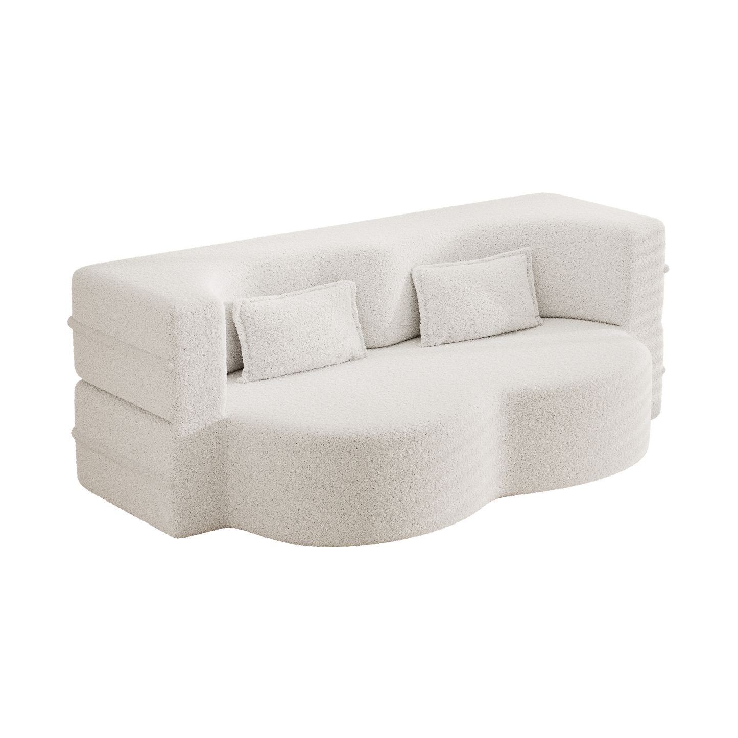 Modern Beige Teddy Fabric Floor Sofa Bed with 2 Pillows – Convertible & Space-Saving