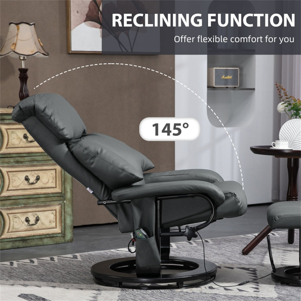 PU Leather Massage Recliner Chair with Ottoman & Remote, Gray