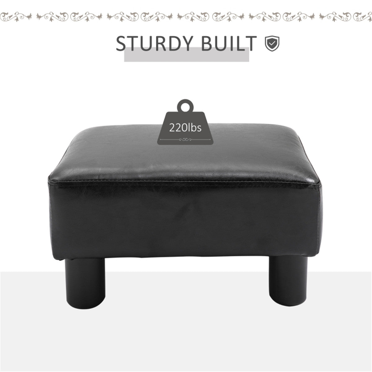 Black Faux Leather Foot Rest Ottoman – Chic, Lightweight & Durable