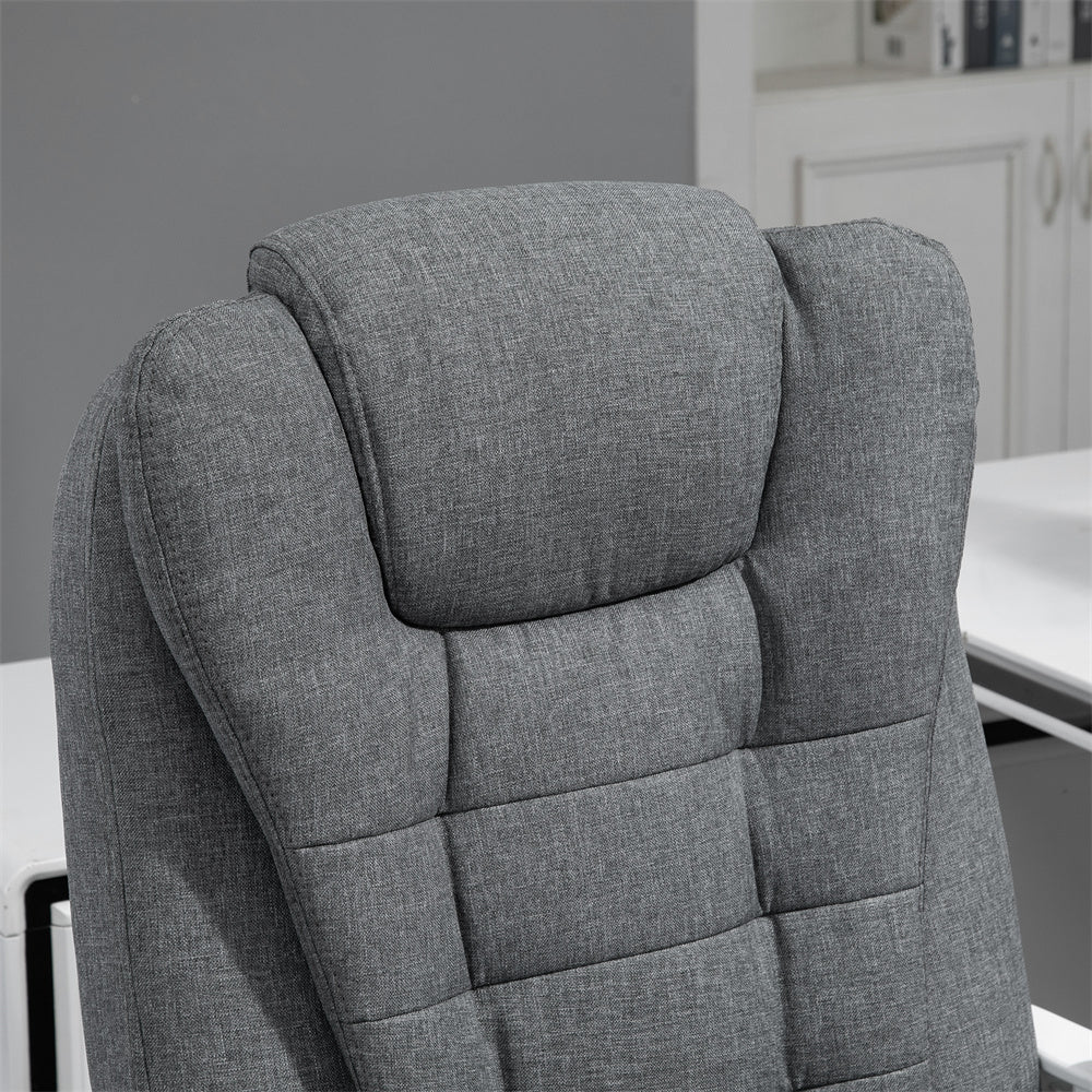 Pebble Grey High-Back Reclining Office Chair with Footrest & Linen Upholstery