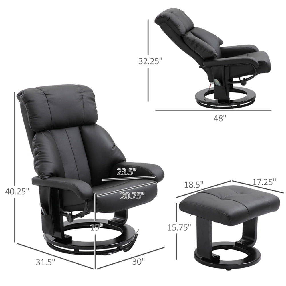 PU Leather Massage Recliner Chair with Ottoman & Remote, Black