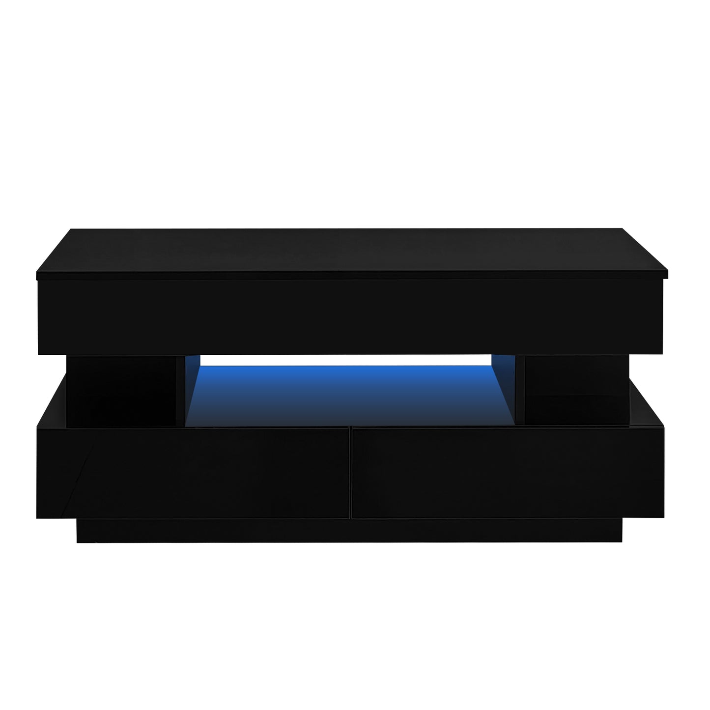 Black High-Gloss Coffee Table with Drawers, Extendable Top & 16-Color LED Lights