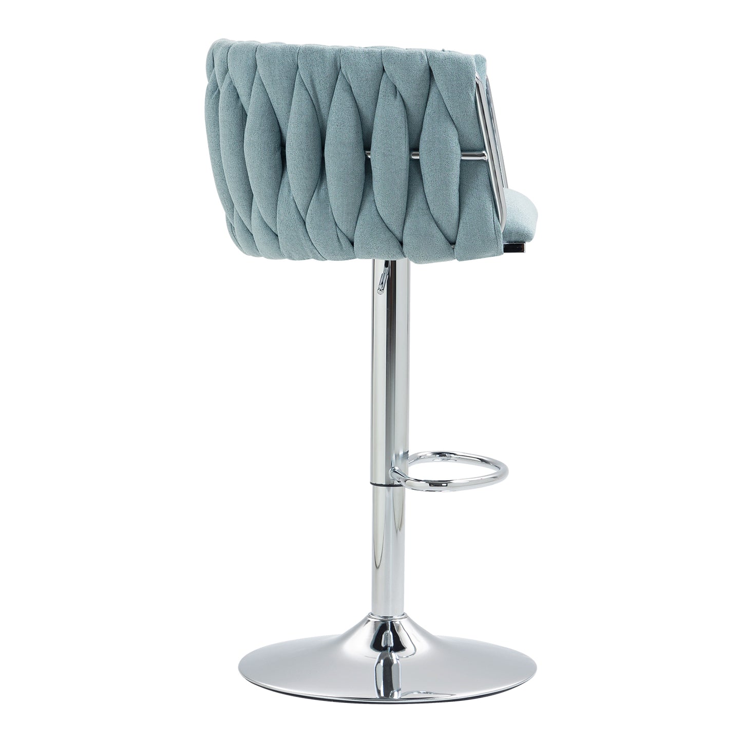 Set of 2 360° Swivel Fabric Bar Stools with Woven Back, Adjustable Height, Blue