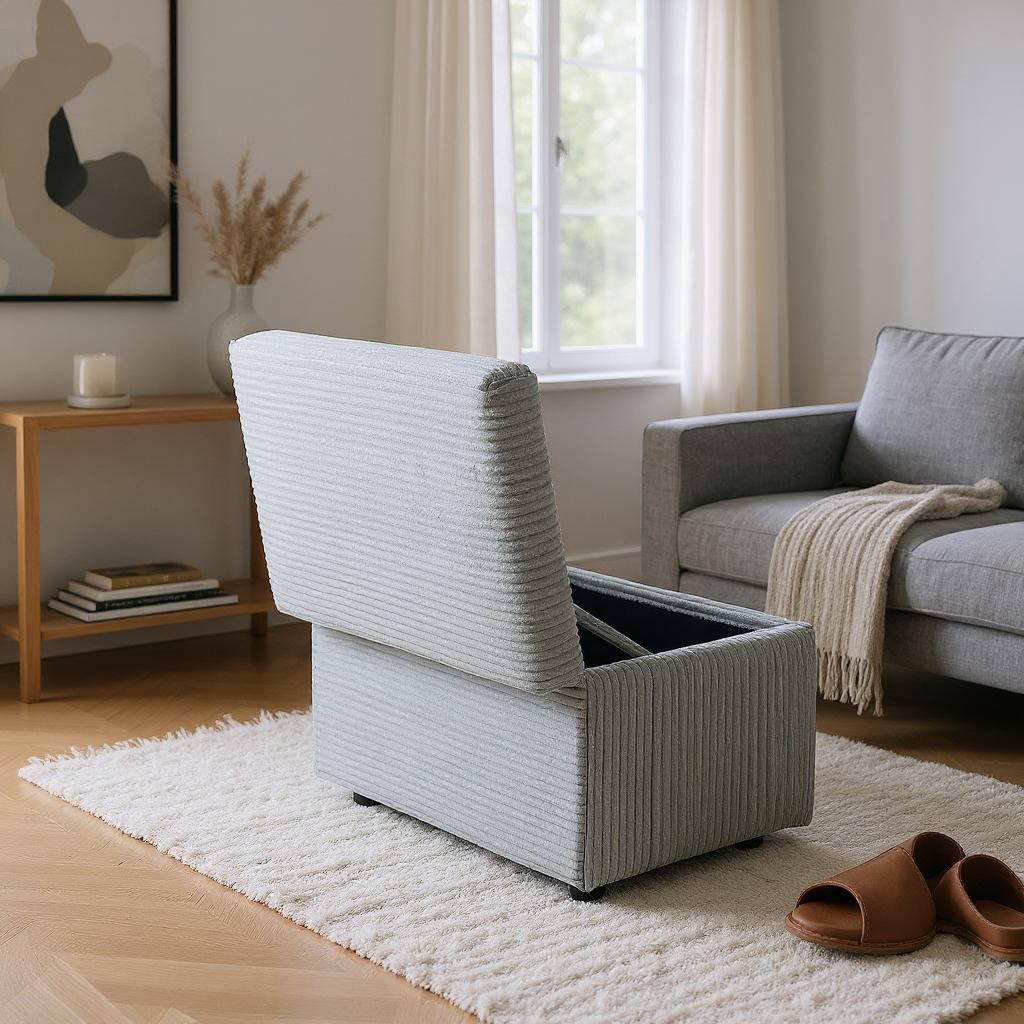 Light Gray Corduroy Storage Ottoman Bench with Hidden Compartment – 24.8