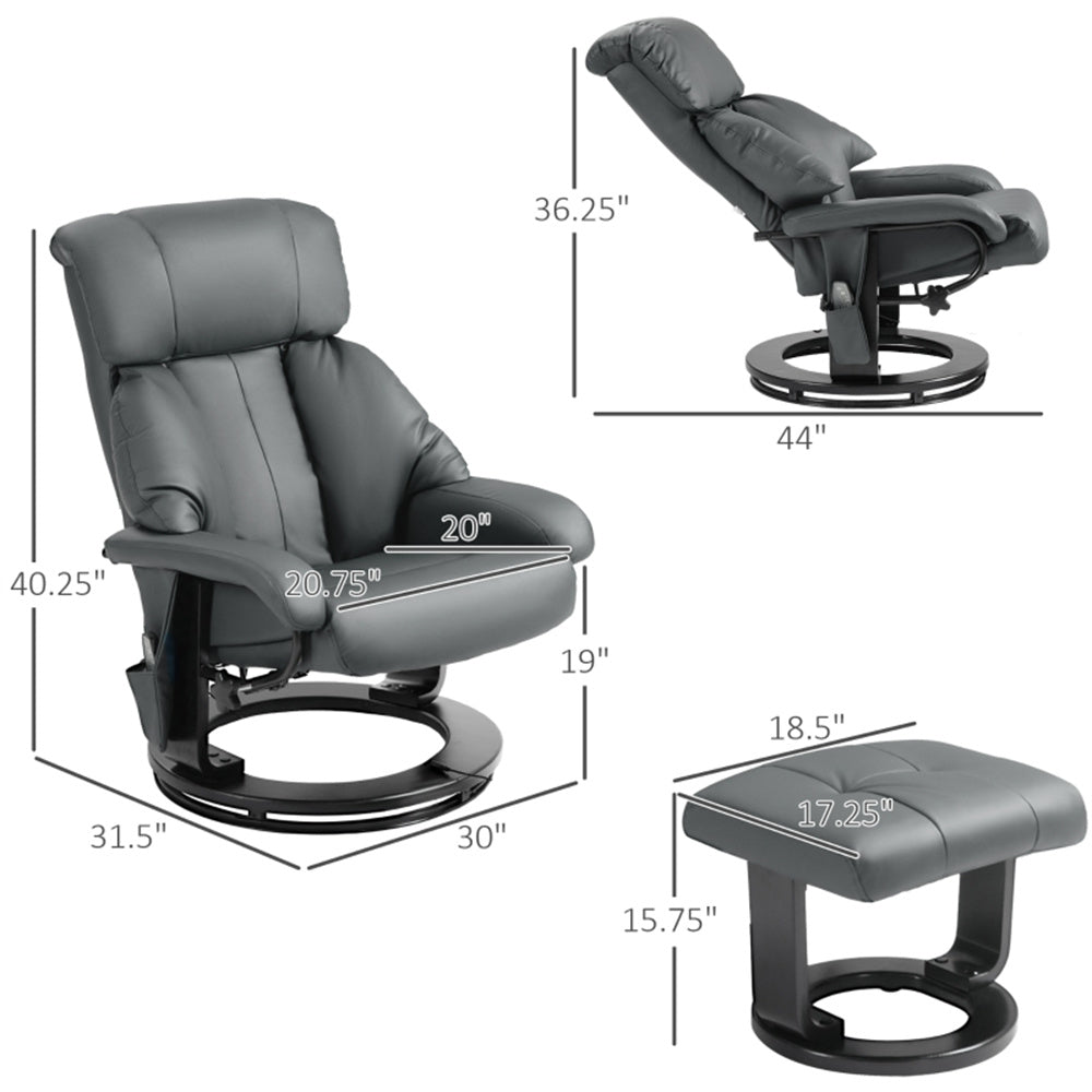 PU Leather Massage Recliner Chair with Ottoman & Remote, Gray