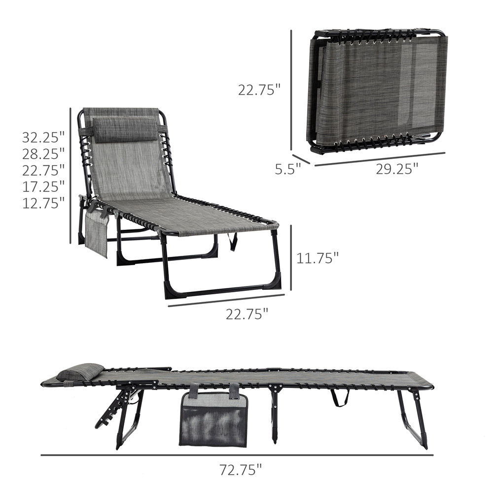 Grey Folding Outdoor Sun Lounger with Adjustable Backrest & Breathable Mesh