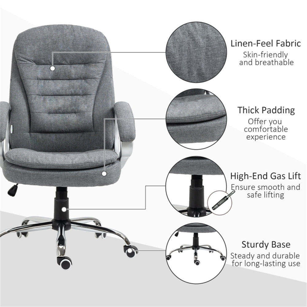 Grey High-Back Linen Office Chair with Lumbar Support & Adjustable Height