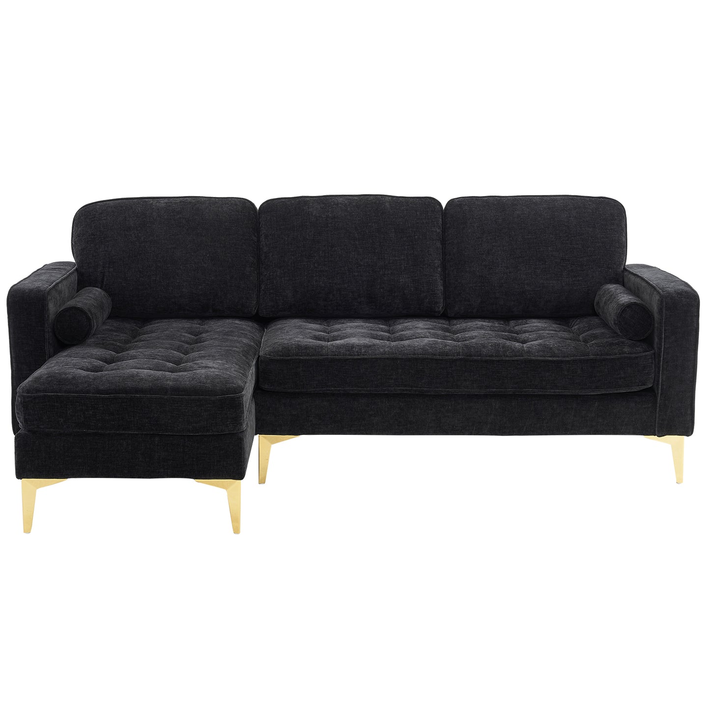 3-Seater Chenille Modular Sofa with Footstool, Gold Legs – Black