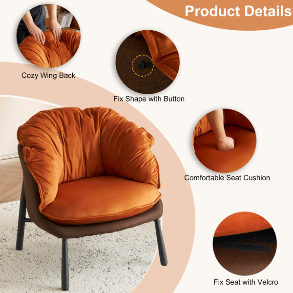 Modern Velvet Barrel Accent Chair with Metal Legs – Burnt Orange Armchair