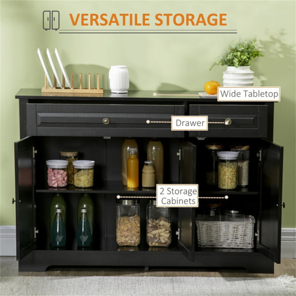 Black Kitchen Storage Cabinet – 3-Door Sideboard with Drawers & Shelves